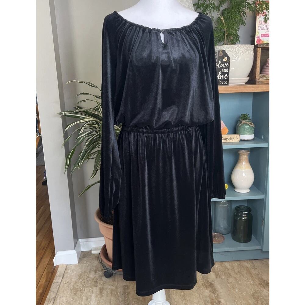 Lands' End Women's Black Velvet Peasant Dress Long Sleeve Size Small, Whimsygoth
